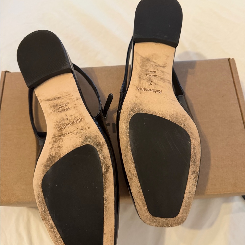 Reformation Glossy Black Flats- Claire Flat Sling Back - Picture 4 of 7